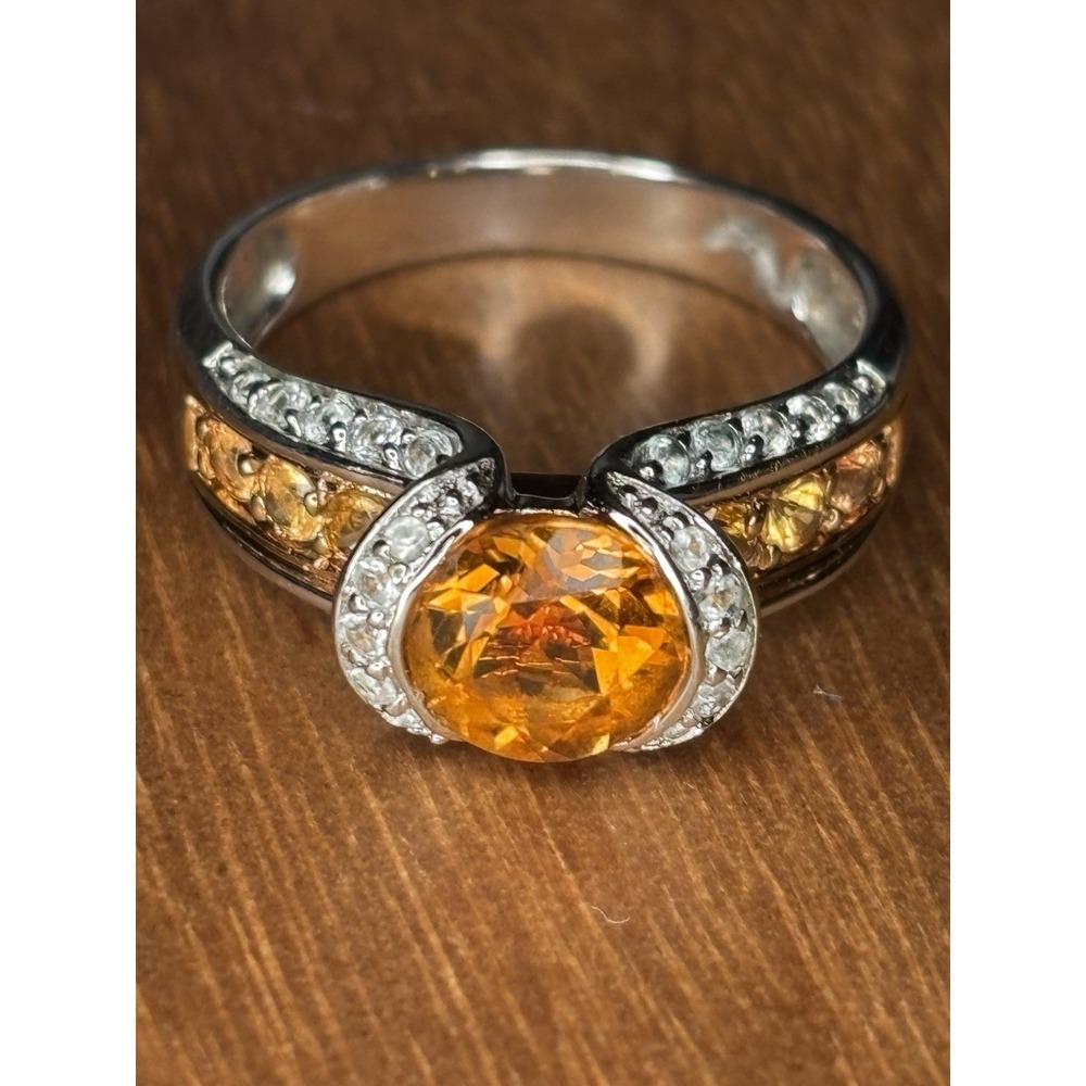 Victoria Wieck Sterling Two Tone 2.30ctw Citrine & White Topaz Ring Size 10